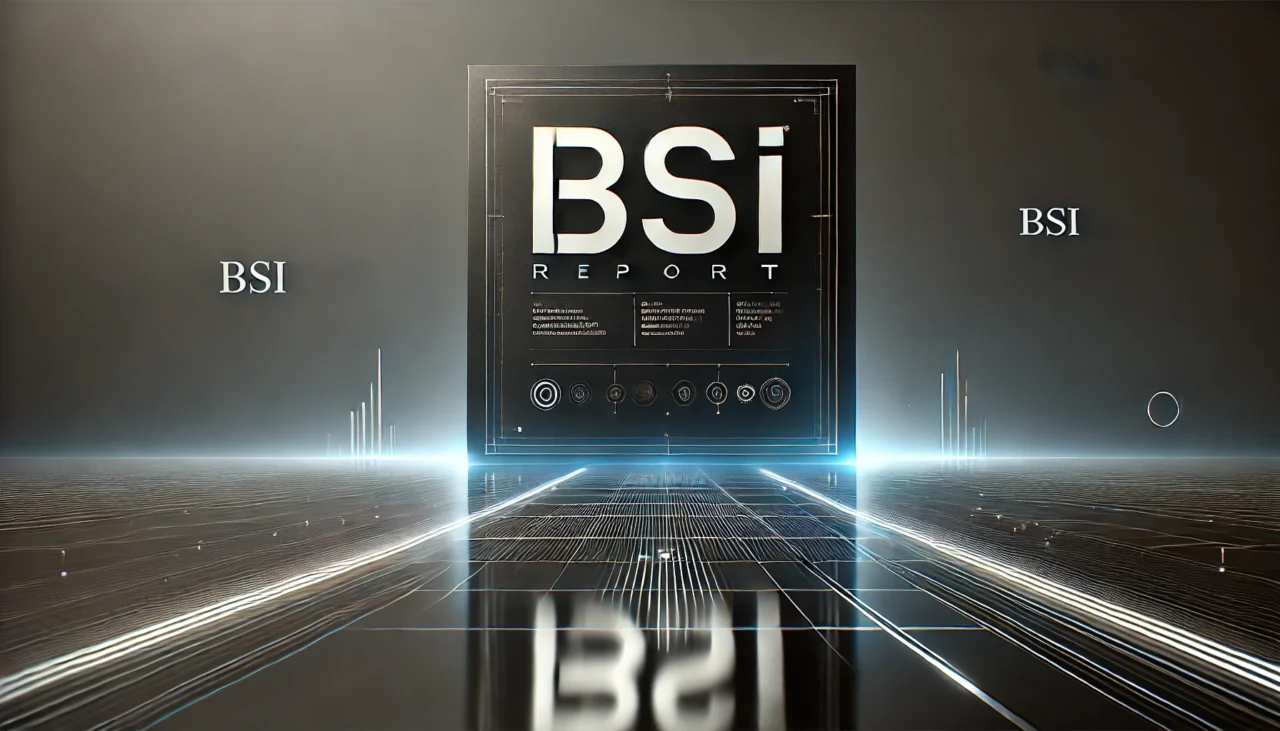 Visuelle Darstellung des BSI (Bundesamt für Sicherheit in der Informationstechnik) mit dem 'BSI Report' in einem digitalen Umfeld. Symbolisiert die Bereitstellung von Sicherheitsberichten und -informationen zur Cybersicherheit.